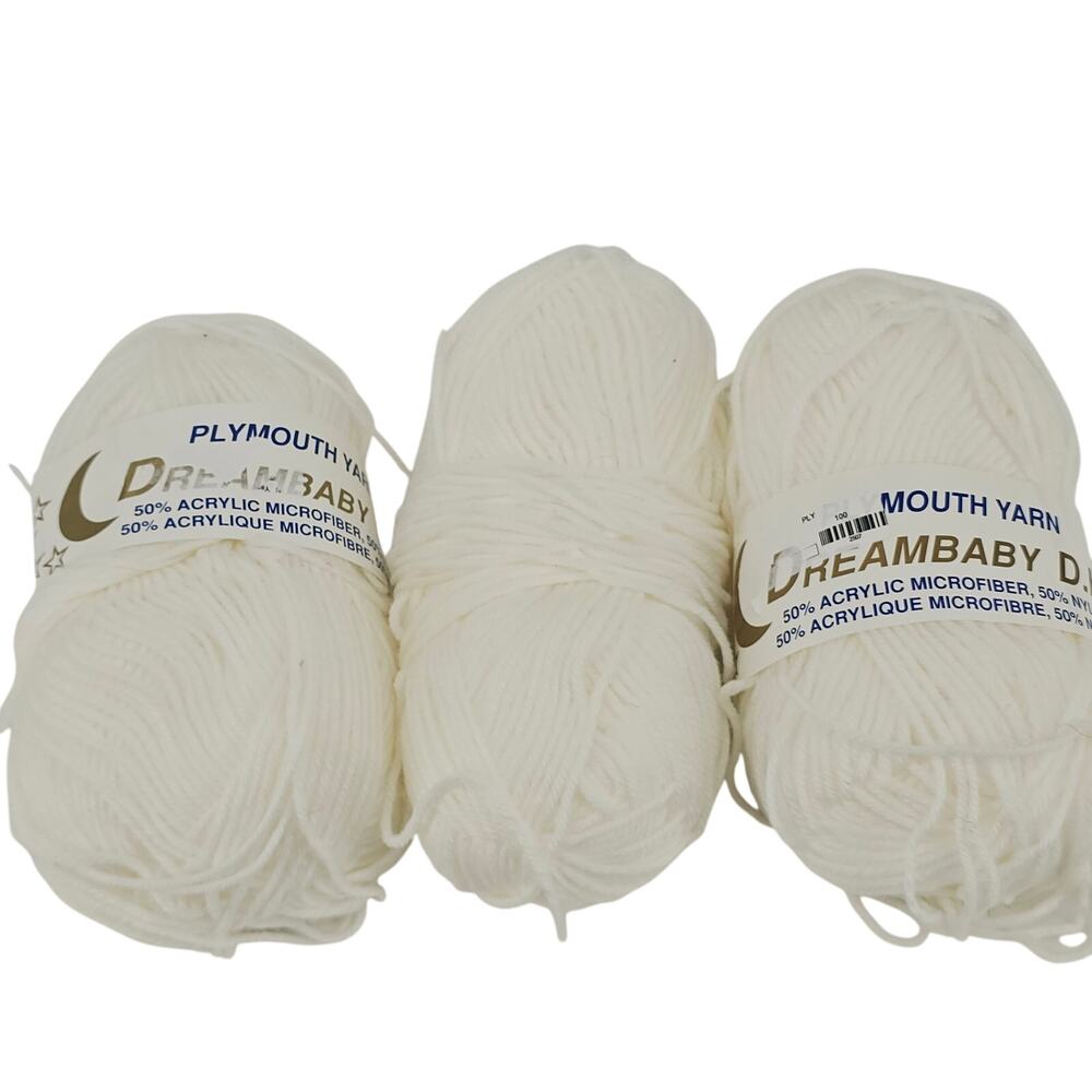3 Plymouth Yarn Dreambaby DK
White Cream Microfiber Blend
Super Soft Baby Yarn